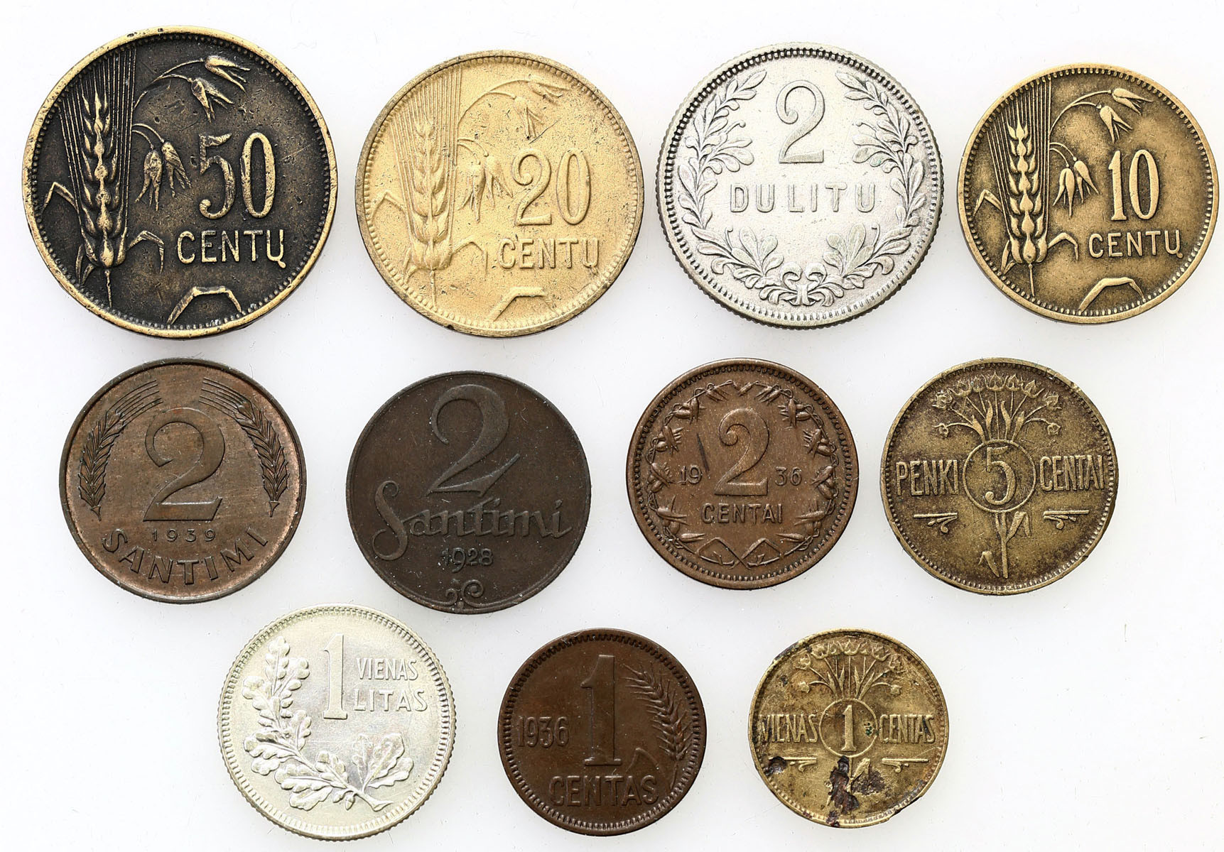 Litwa, Łotwa. Litu, centu, santimi, zestaw 11 monet